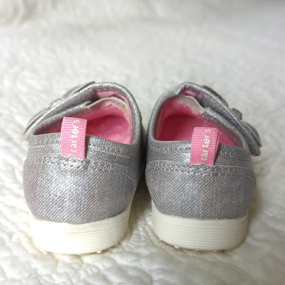 Carter's Shimmering Silver Baby Shoes with Bow Size 3M